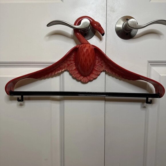 Vintage Hand Painted Flamingo Clothes Hanger 17" Wide Shoulder Coat Hanger RARE - Picture 1 of 15